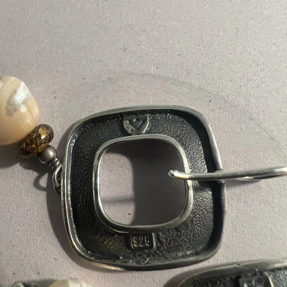 Silpada Square Hammered Sterling Silver, Pearl & Bronzite Accents on Wires - Picture 3 of 5